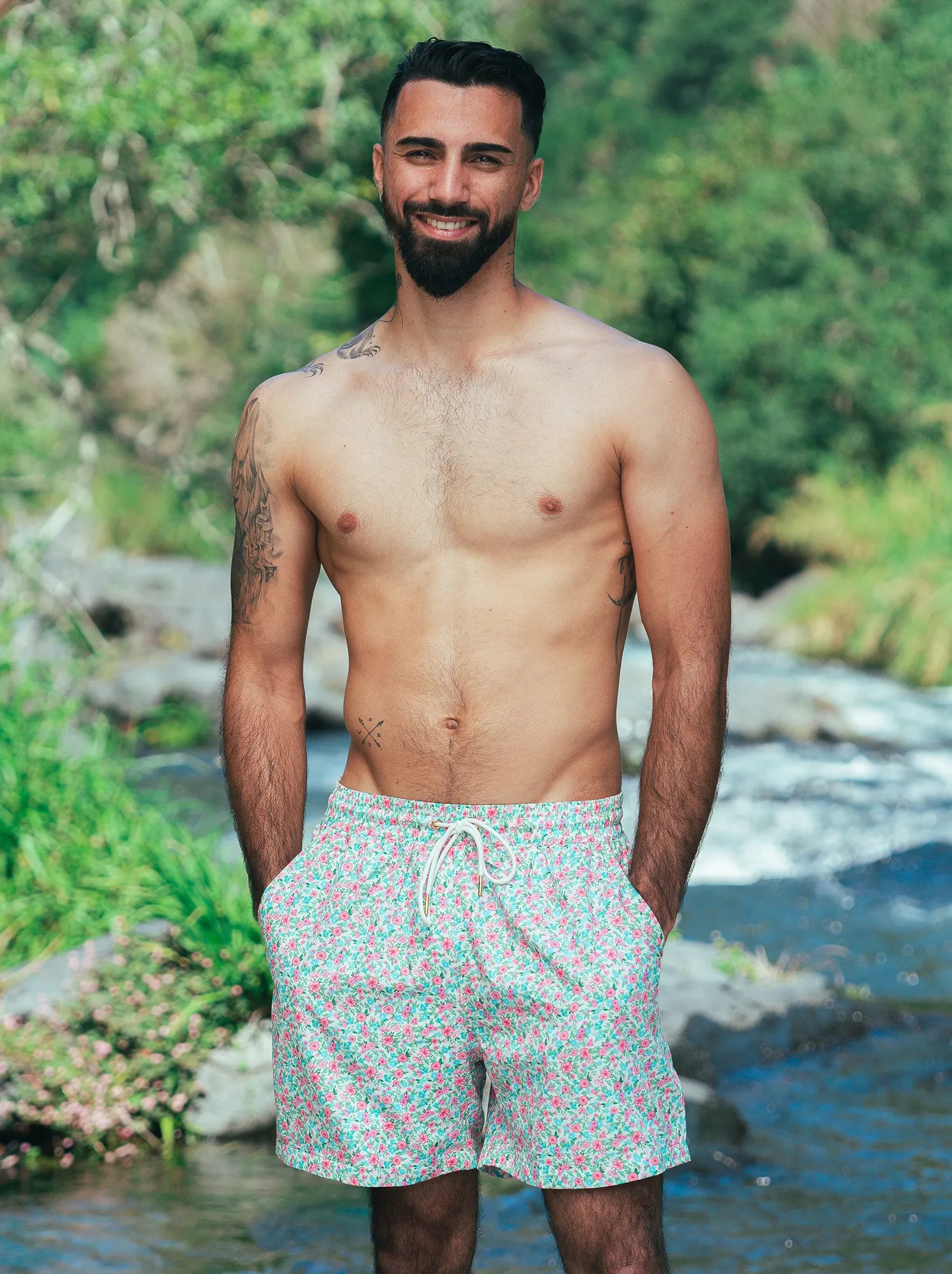 Short homme motif Jardin Fleuri - vue face - Hoalulu