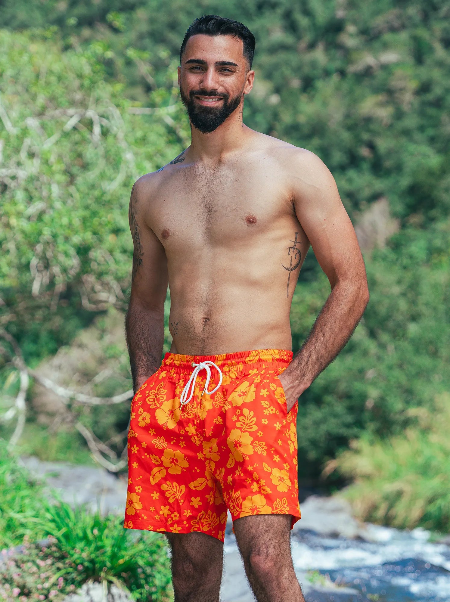 Short homme motif Soleil d'Hibiscus - vue face - Hoalulu