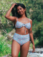 Haut de maillot de bain femme Tiare motif Jardin Fleuri - vue face - Hoalulu