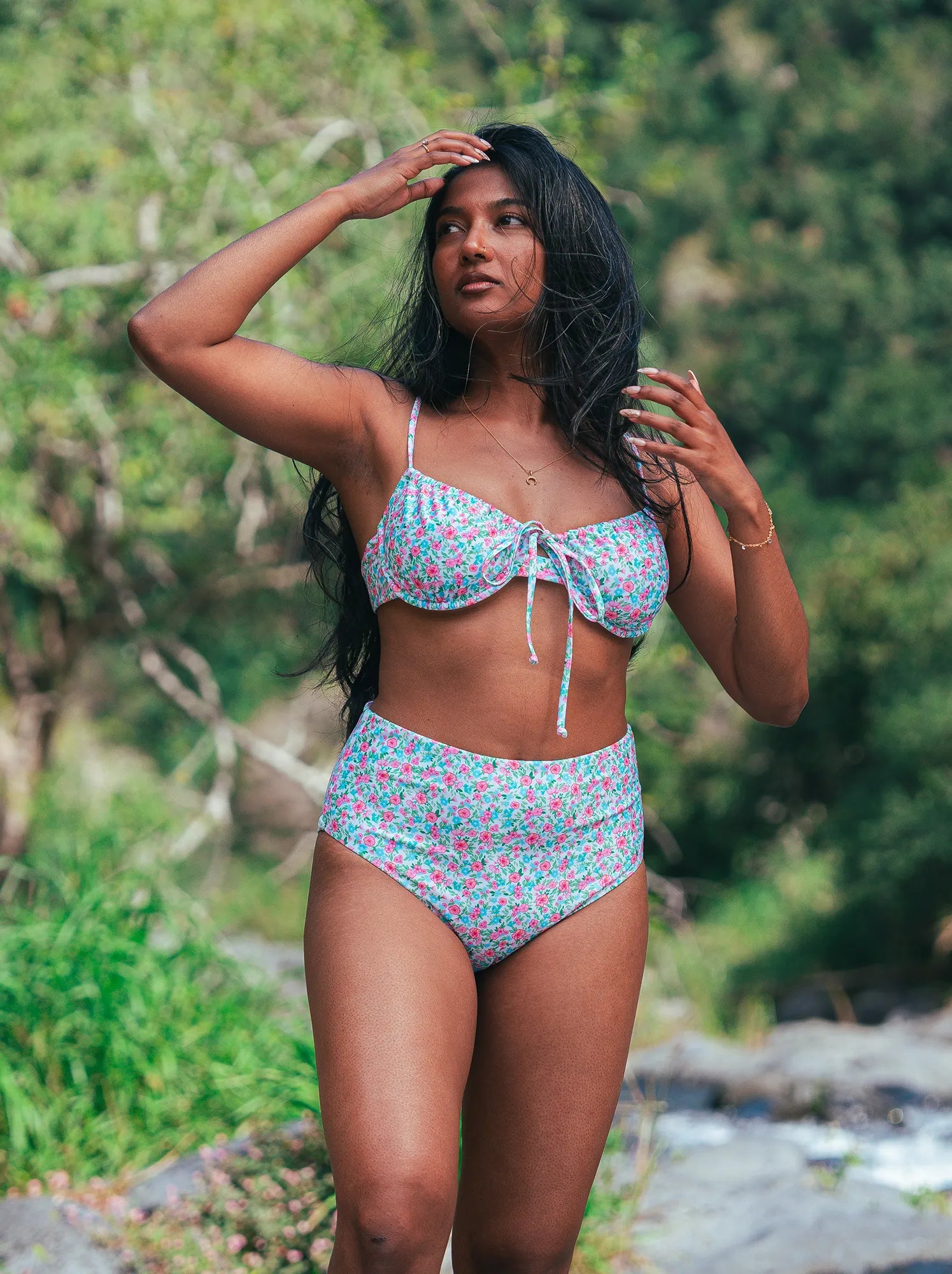 Bas de maillot de bain femme Tiare motif Jardin Fleuri - vue face - Hoalulu