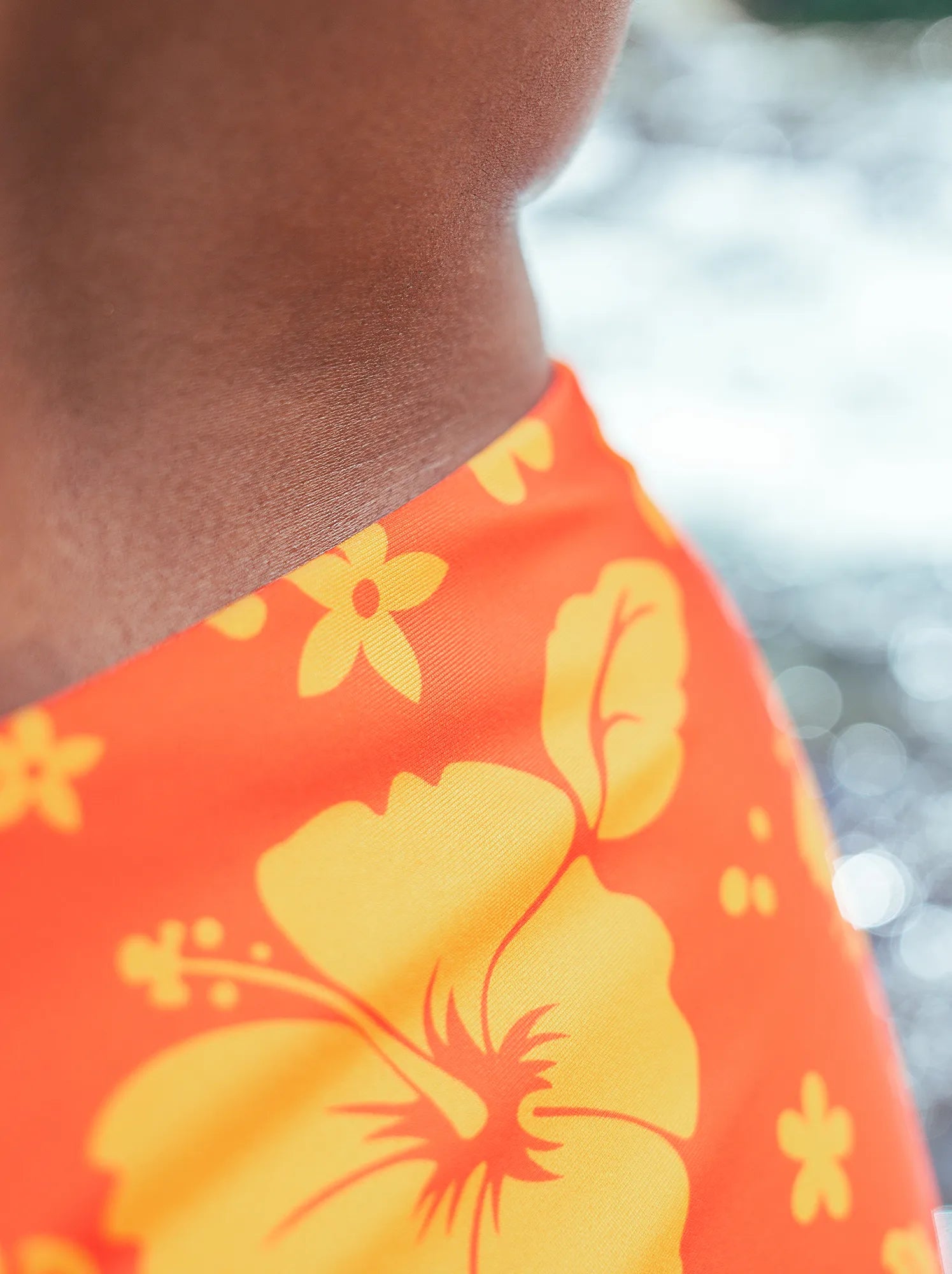 Bas de maillot de bain femme Tiare motif Soleil d'Hibiscus - detail tissu - Hoalulu